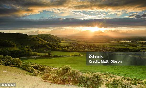 Stunning Summer Sunset Over Countryside Escarpment Landscape Stock Photo - Download Image Now