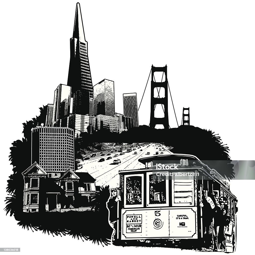 Panorama urbain de San Francisco - clipart vectoriel de Horizon urbain libre de droits