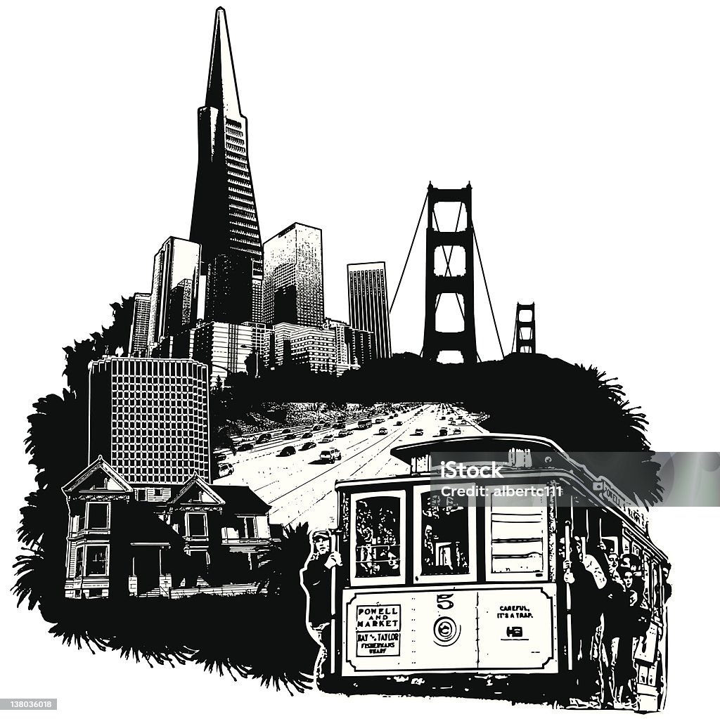 Paesaggio urbano di San Francisco - arte vettoriale royalty-free di Orizzonte urbano