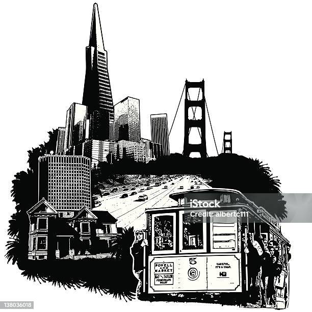 Paesaggio Urbano Di San Francisco - Immagini vettoriali stock e altre immagini di Orizzonte urbano - Orizzonte urbano, Golden Gate, Affari