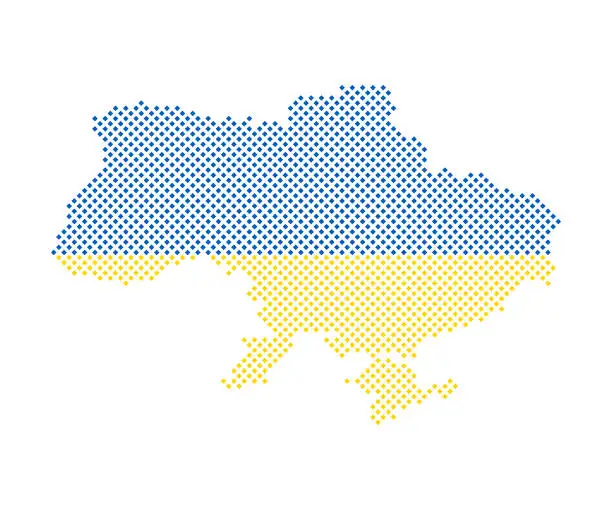 Vector illustration of Ukraine map pixelated