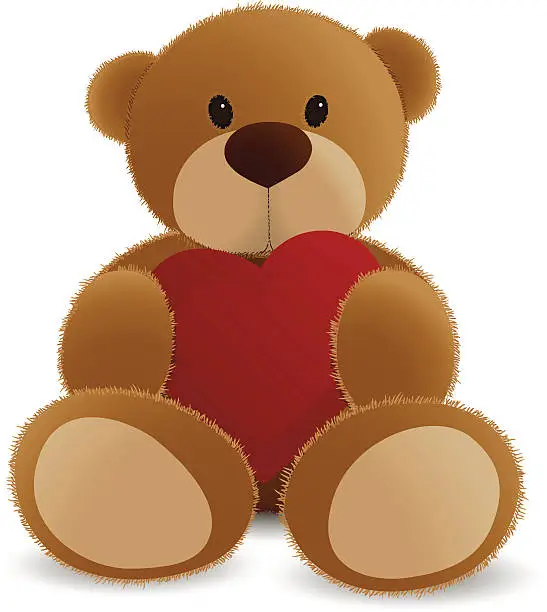 Vector illustration of teddy bear holding heart