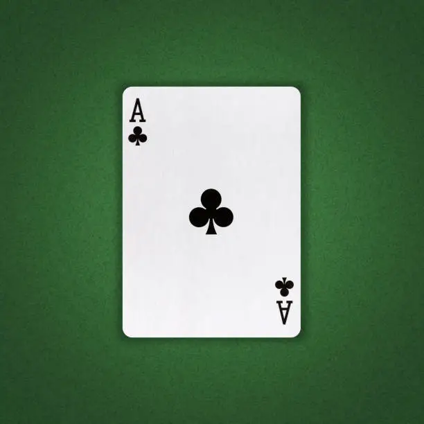 Ace of clubs on a green poker background. Gamble. Playing cards. Background.