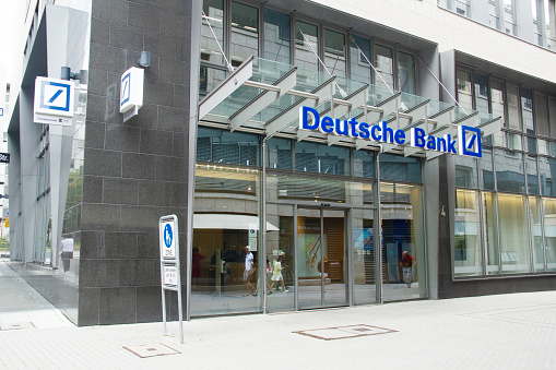 Deutsche Bank Branch in Calwer Strasse Street, Stuttgart-Mitte Stuttgart-Center District, Stuttgart City Center, Baden-Württemberg, Swabia, Germany, Europe in August 2021 - Deutsche Bank AG has been an international German bank since 1870. It is listed on the Frankfurt Stock Exchange and the New York Stock Exchange. It is headquartered in Frankfurt am Main, Hesse, Germany, Europe. It is one of the world’s leading banking groups in Europe, the Americas, Asia and the Pacific.