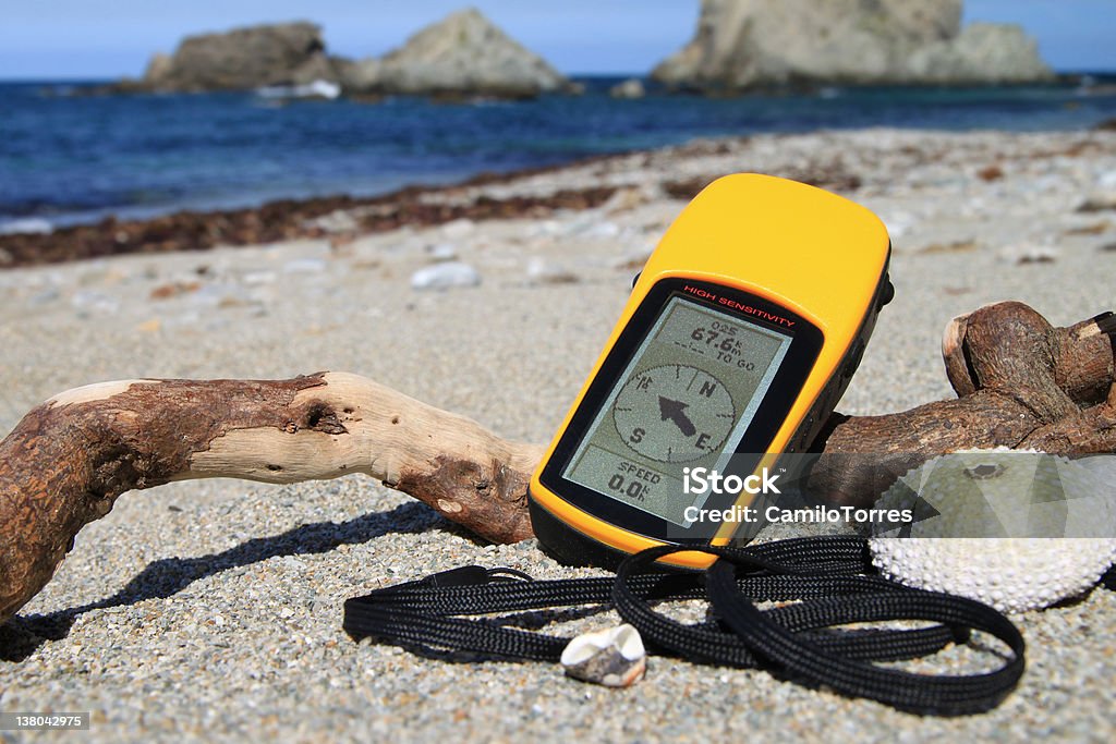 GPS device GPS device to go geocaching at the beach of Spain Global Positioning System Stock Photo