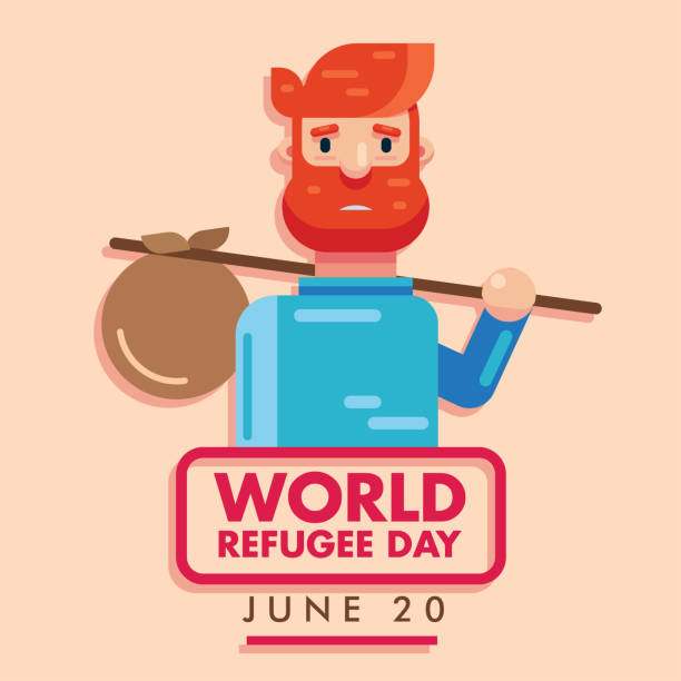 ilustrações, clipart, desenhos animados e ícones de dia mundial dos refugiados, 20 de junho, homem triste banner banner imagem vetor design - cimeira da integração