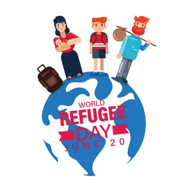 ilustrações, clipart, desenhos animados e ícones de gráfico vetorial do dia mundial dos refugiados bom para a celebração do dia mundial dos refugiados. design plano. design de folheto, banner de pôster de ilustração plana - cimeira da integração