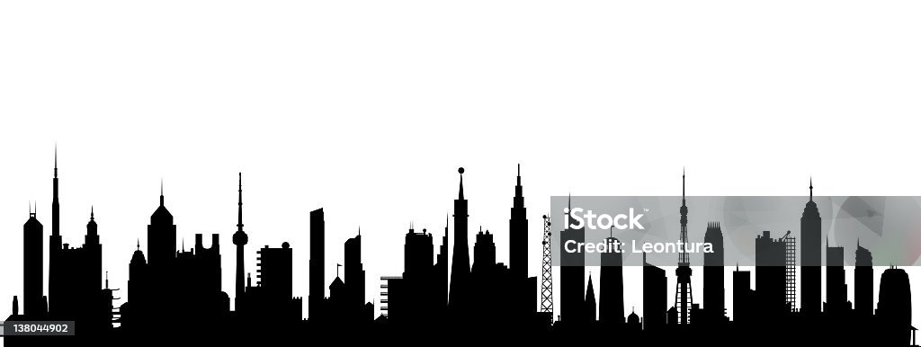 Черный Городской ландшафт-большой город - Стоковые иллюстрации Архитектура роялти-фри
