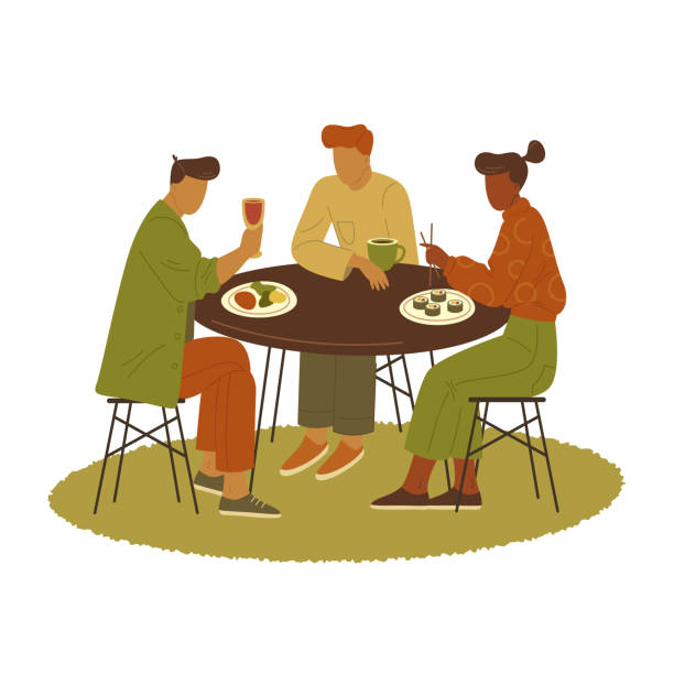 familie oder freunde essen zu hause oder im café, banner - dinner party dinner party lunch stock-grafiken, -clipart, -cartoons und -symbole