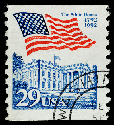 United States of America  - CIRCA 1981/1985: a stamp printed in United States of America, show a flag and monument from USA,  circa 1981/1985