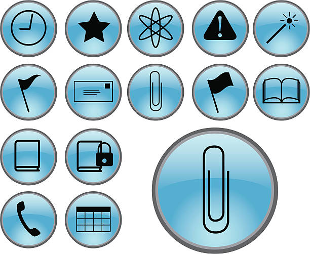 illustrations, cliparts, dessins animés et icônes de icônes bleu rafraîchissant - paper clip symbol attached computer icon