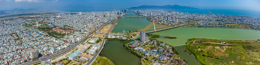 Aerial view of Da Nang city which is a very famous destination