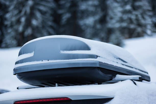 istock Roof rack with cargo box in winter 1380539826