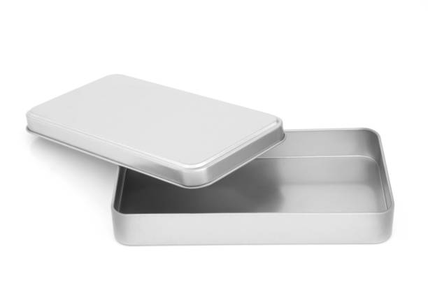 istock Silver Grey Brushed Metal Box with Open Lid 1380540540