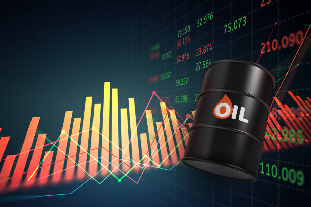 투자 시장 데이터 사업 3d 일러스트차트와 석유 배럴 - opec 뉴스 사진 이미지