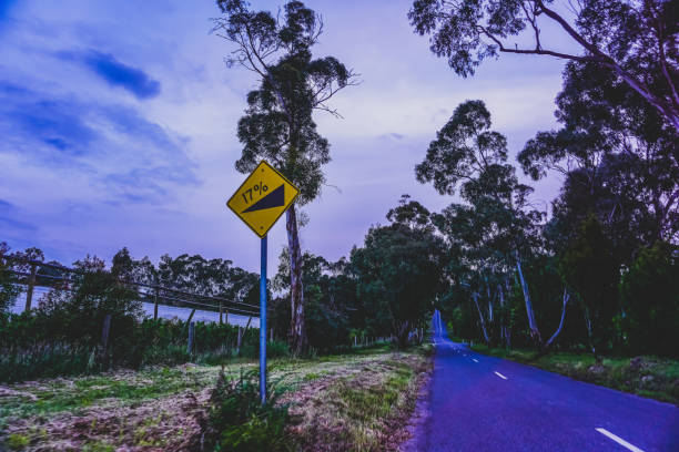 A road in Australia indicating a steep incline.