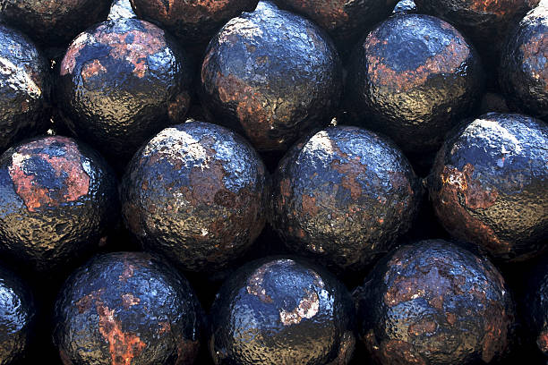 Close up of vintage cannonballs stock photo