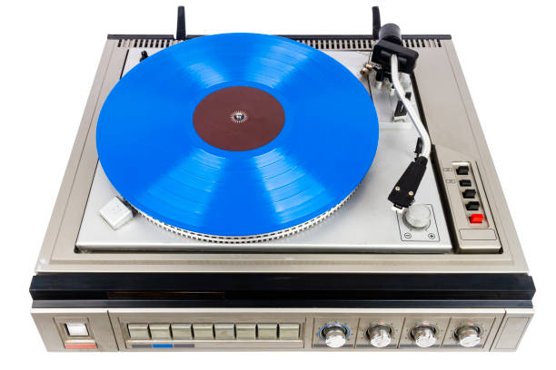 istock Vintage turntable record player with blue vinyl 1380558206