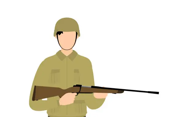 Vector illustration of Male Soldier Pose, Standing guard with a rifle