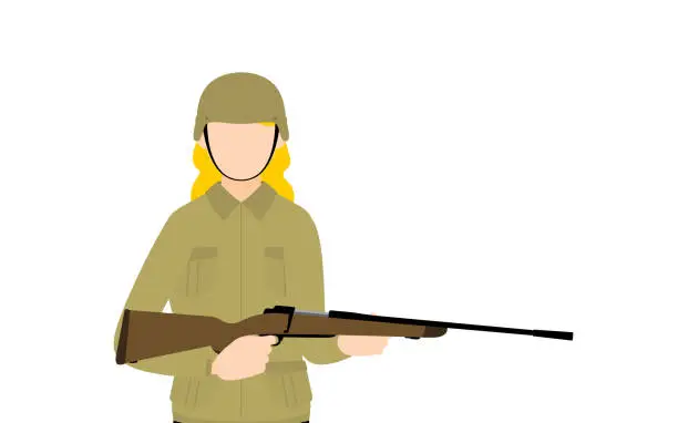 Vector illustration of Female Soldier Pose, Standing guard with a rifle