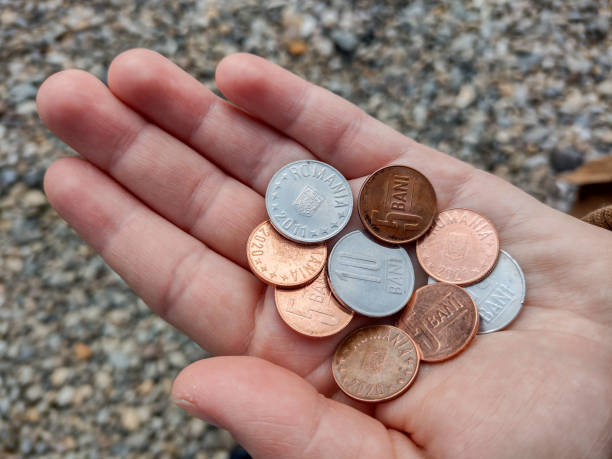 istock Romanian coins (Lei) in the palm 1380568426
