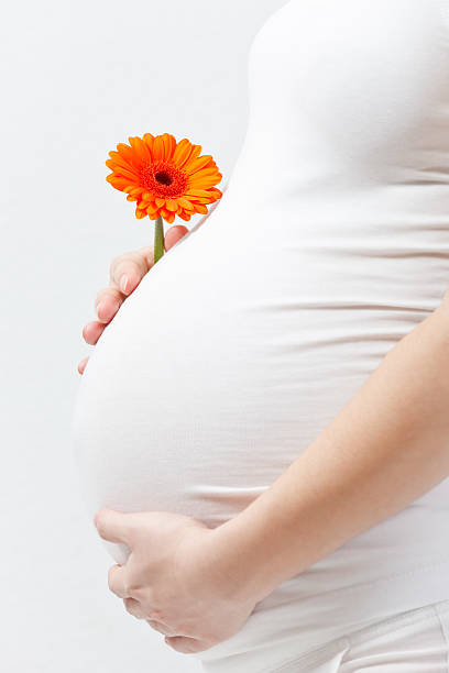 istock Pregnant woman touching here belly 138059924