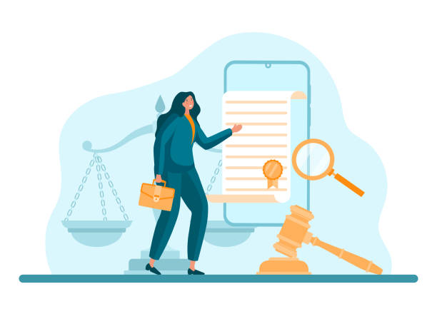ilustraciones, imágenes clip art, dibujos animados e iconos de stock de concepto de derecho digital - lawyer