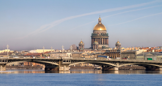 Neva river with Isaakievsky Cathedral in St.Petersburg, Russia