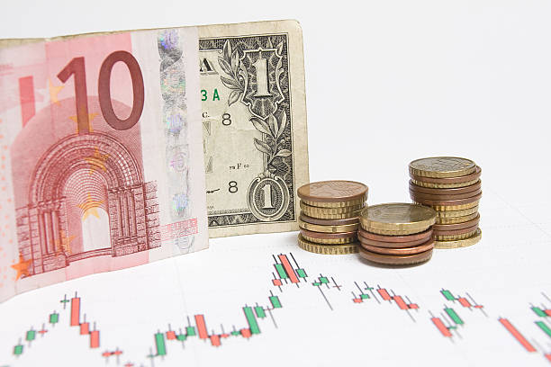 Euro and dollar bill stock photo