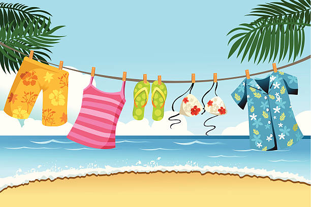 trocknen sommerkleidung - laundry clothing clothesline hanging stock-grafiken, -clipart, -cartoons und -symbole