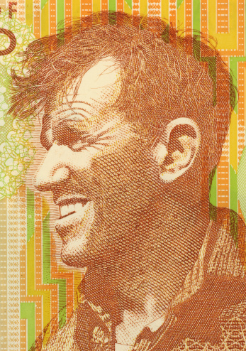 Edmund Hillary (1919-2008) on 5 Dollars 1999 Banknote from New Zealand. New Zealand mountaineer, explorer and philanthropist. Less than 30% of the banknote is visible.
