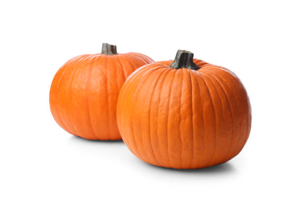 istock Ripe orange pumpkins isolated on white. Halloween decor 1380674600