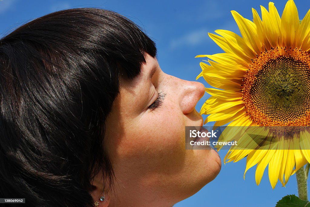 Young pretty woman relaxation Young adult  woman relaxation on  sunflowers field Adult Stock Photo