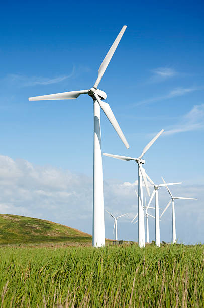 wind turbines Windmills and green fields,  environmental conservation. mill stock pictures, royalty-free photos & images