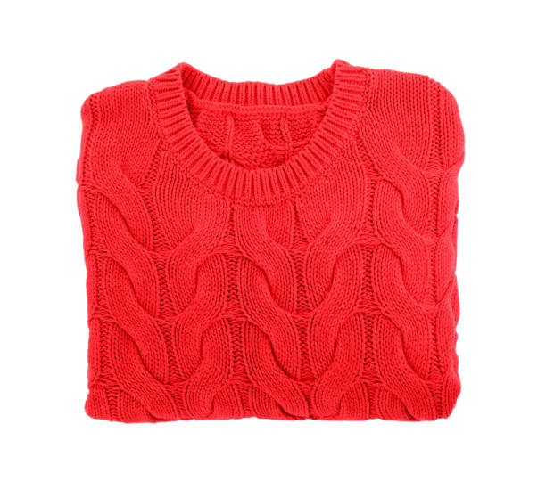 istock Red folded warm sweater isolated on white, top view 1380695641