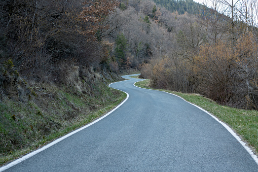 Mountain road with several curves in a row