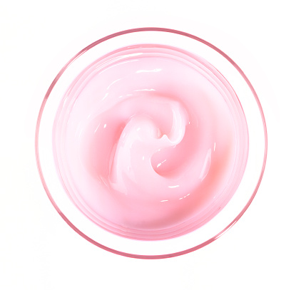 Top View of Beauty Cream Pink on white background Studio Shot