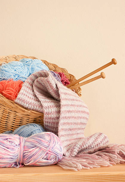 istock Basket knitting needles scarf 138071411