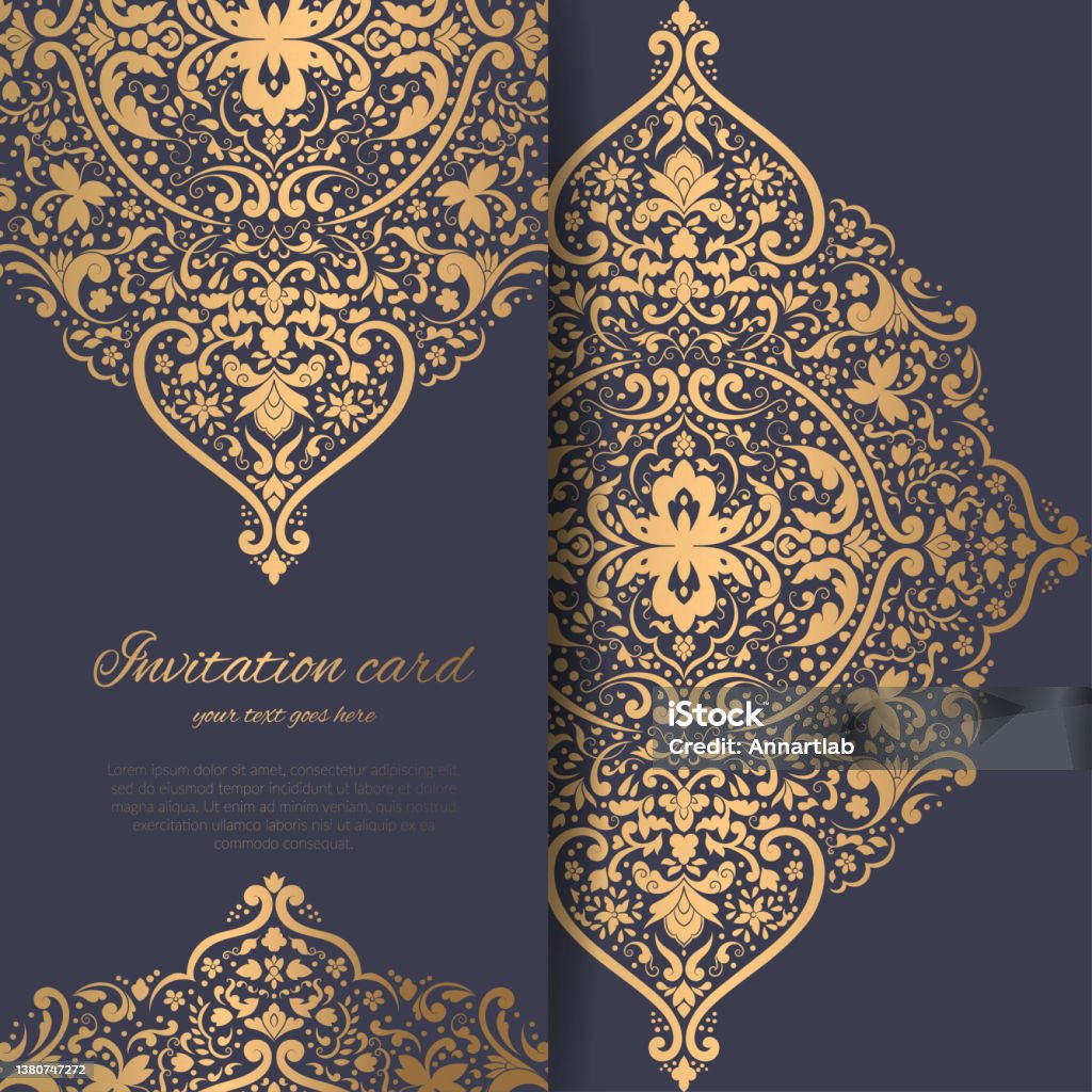 Program Invitation Layout Black Black Invitation Card Design With Pattern And Decorative Golden ...