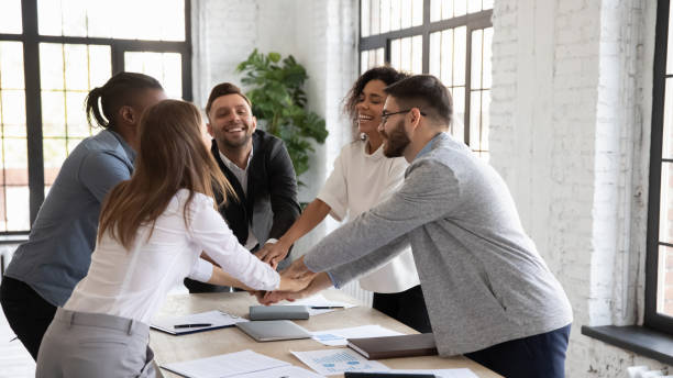 istock Overjoyed diverse colleagues engaged in teambuilding activity 1380764315