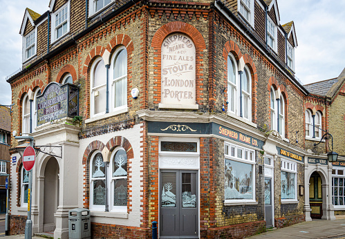 Whitsable, Kent, UK, February 2021 - The Duke of Cumberland public house  and hotel in the seaside town of Whitstable, Kent, UK