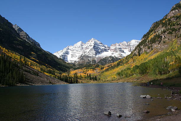 maroon bells and lake stock photo