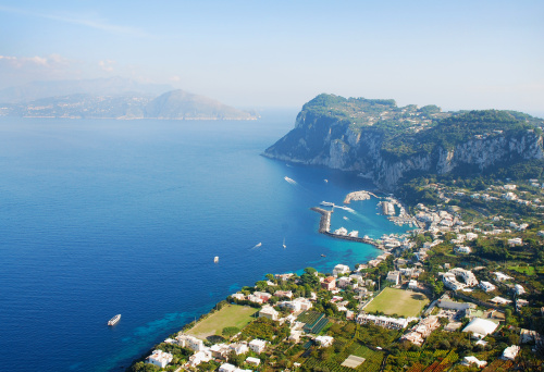 Beautiful panoramic view of Capri island  and Sorrento coast