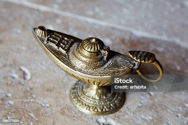 Brass Oil Lamp Genie Type On Marble Tiling Stock Photo - Download