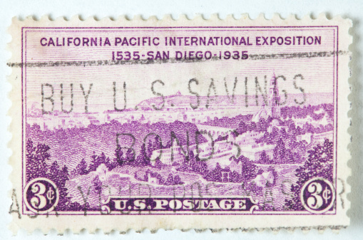 A stamp printed by USA shows California Pacific International Exposition San Diego, circa 1935.