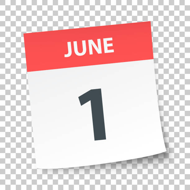6월 1일 - 빈 배경의 일일 캘린더 - 달력 날짜 stock illustrations