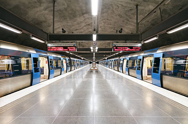 Subway station Hjulsta, Stockholm, Sweden Stockholm subway station Hjulsta railroad station platform stock pictures, royalty-free photos & images
