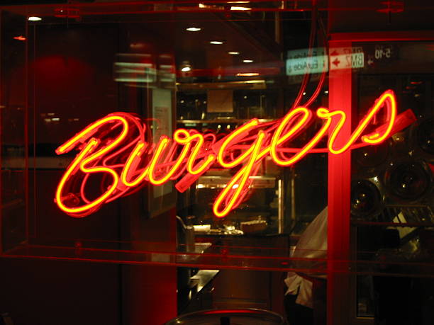 Burgers neon sign stock photo