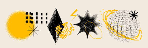 Universal trendy textured geometric bright bold shapes set vector art illustration