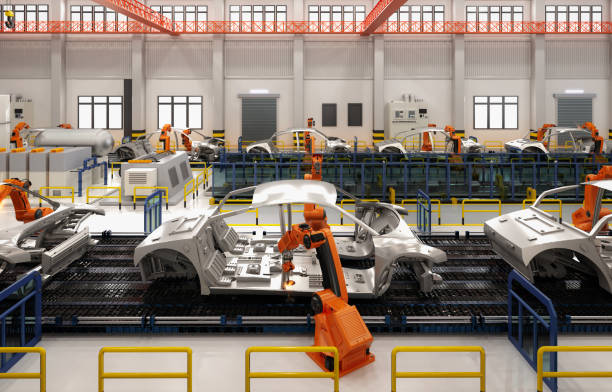 istock Automation robot assembly line in car factory 1380857216
